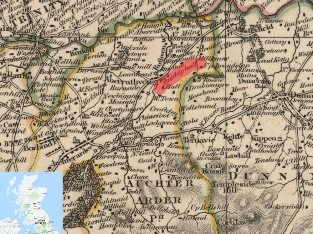 Smithyhaugh, as shown on John Thomson's Atlas of Scotland, 1832